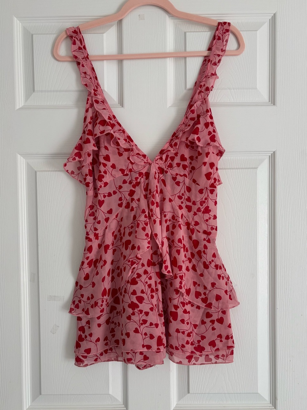 Nasty Gal Pink and Red Heart Pattern Rimper Sz 6